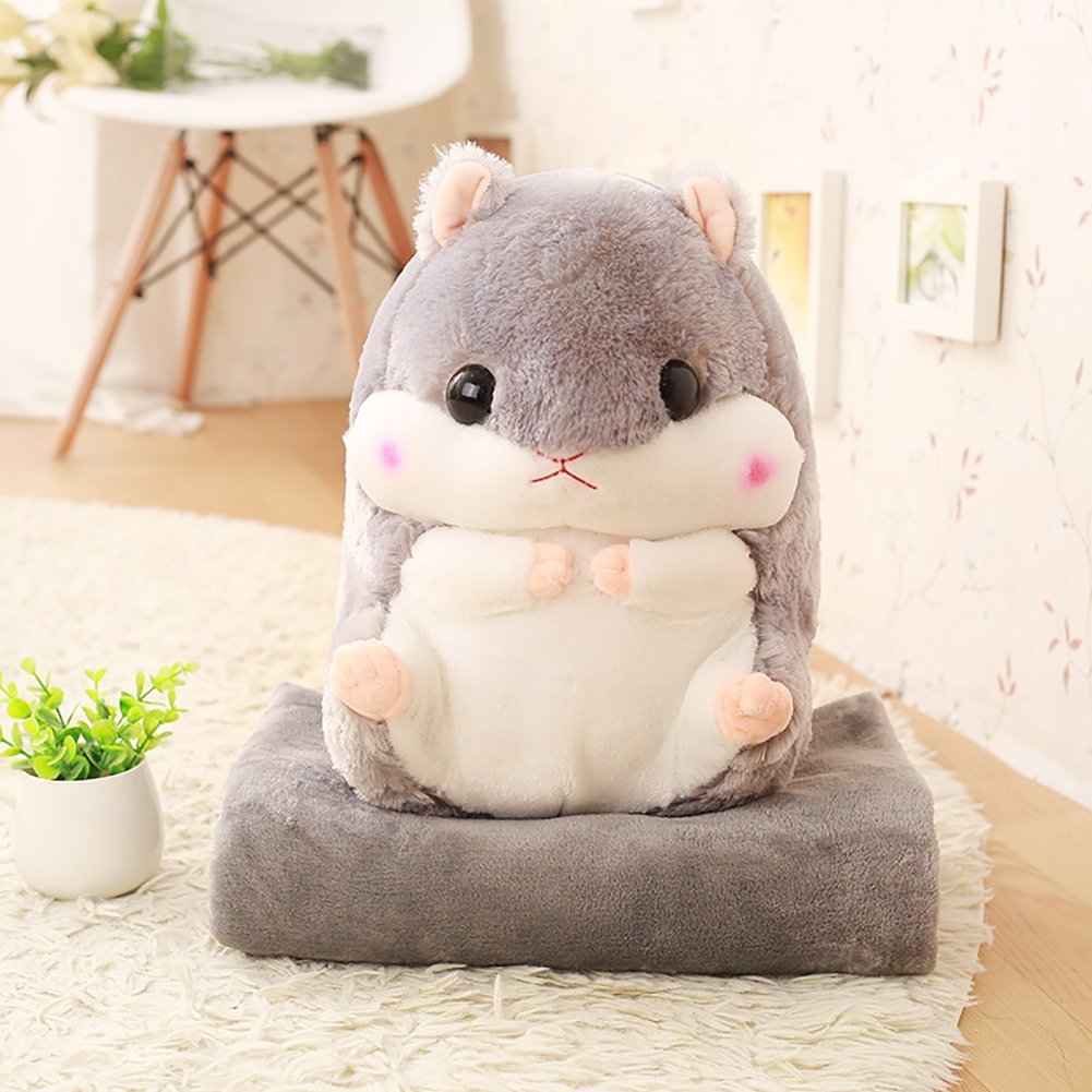 YunNasi Peluche Giganti Criceto con Coperta Cuscino Peluche Coccolone di Animale 50cmx30cm (Grigio)