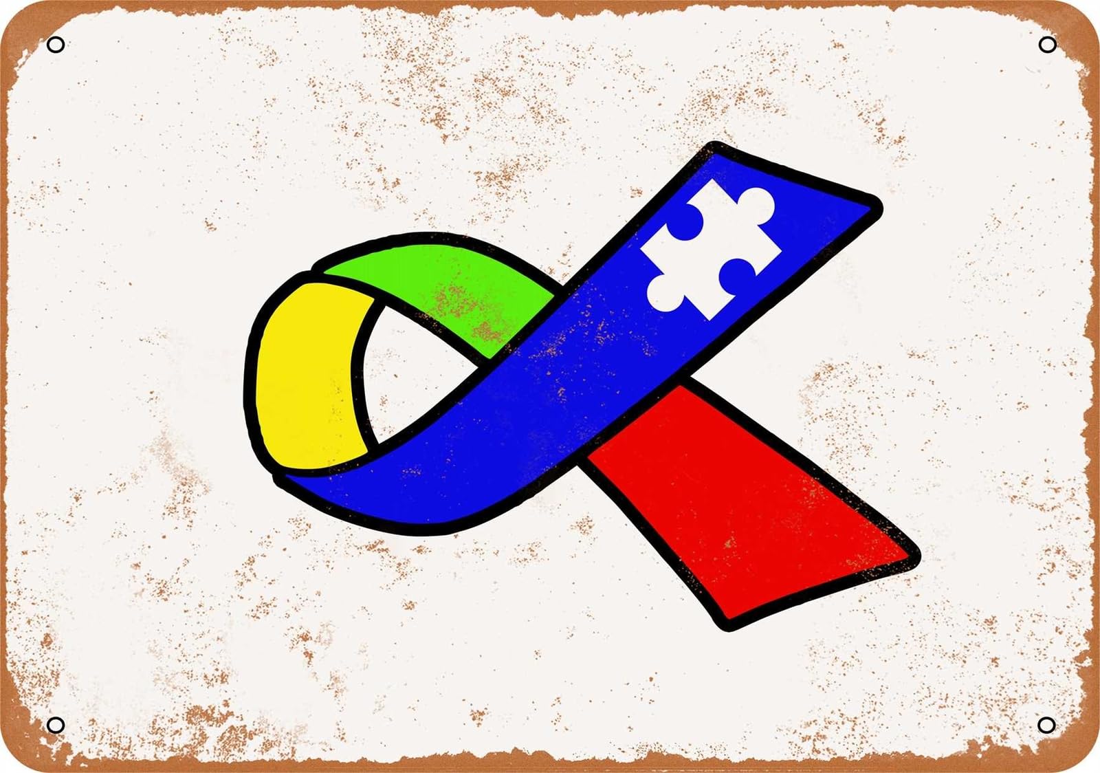 Miaomansenstore Metal Sign - Autism Ribbon - Vintage Look Home Decor