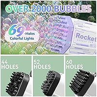 Vista 3 de Bubble Guns,69 Holes Bubbles Machine for Kids Adults,Colorful Light Strong Wind Bubble Rocket Launcher,Children's Toys Bubble Blower with 2 Bubble