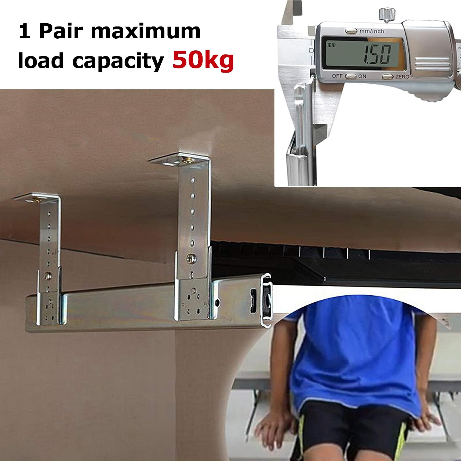 Toetsenbord Ladegeleiders Gidsen 300 350 400mm Zware Metalen Glijders, Bal Lager Glijders Voor Plank/Kast Lade, Computer Lade Onder Bureau Rails, Met Verstelbare Hoogte Beugel
