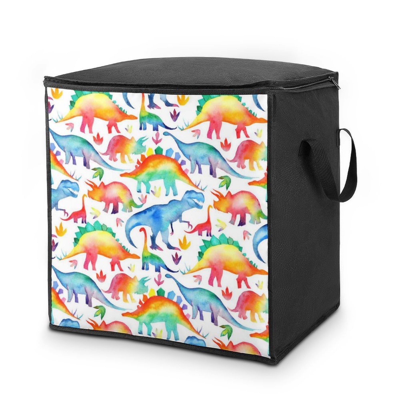 Lyfthologen 70L Storage Bags, Rainbow Dinosaur Storage Box with Lid Zipper And Handles, Clothes Bags for Quilt, Blankets, Bedding
