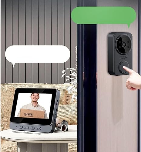 Miniatura 3 de Pomya Timbre de puerta con video, cámara Bluetooth, pantalla de 4.3 pulgadas, intercomunicador de audio de 2 vías, 8MP 1080P HD, visión nocturna HD