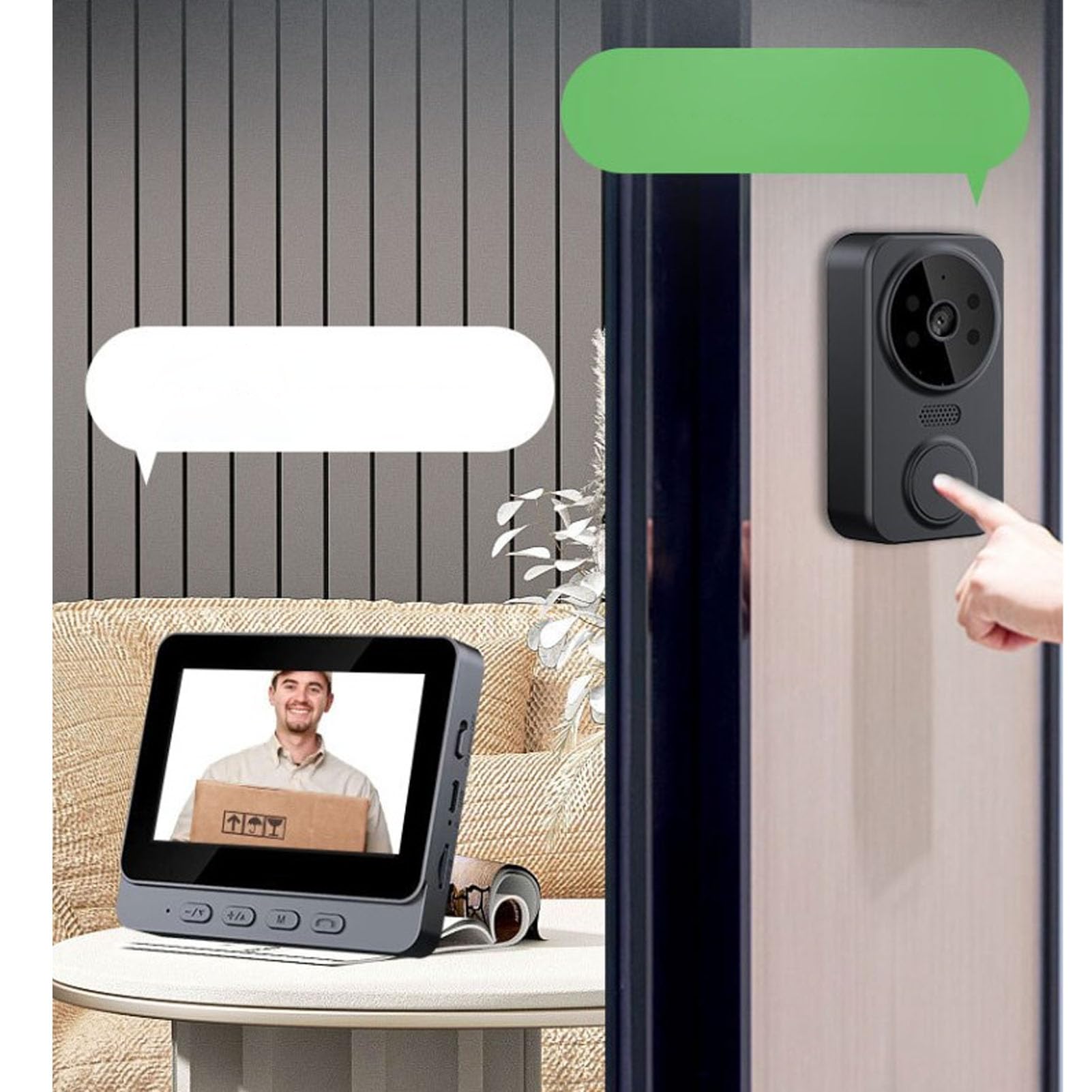 Cámara de Timbre con Vídeo, Pantalla Clara de 4,3 Pulgadas, Timbre Inteligente con Intercomunicador Inalámbrico con Visión Nocturna de Gran Angular de 170 Grados de 8MP 1