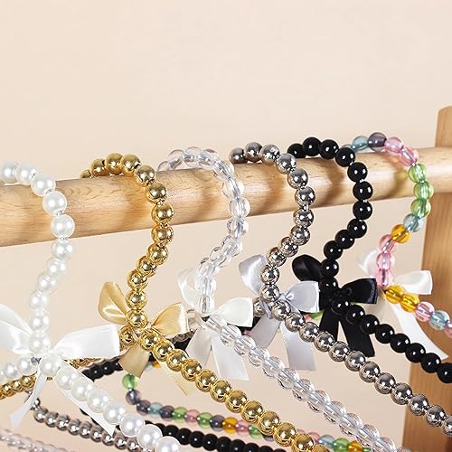 Miniatura 2 de Juego de 6 perchas de perlas para colgar la ropa, perchas para bodas, damas de honor, para vestidos de boda, perchas estándar de perlas (dorado, 6)