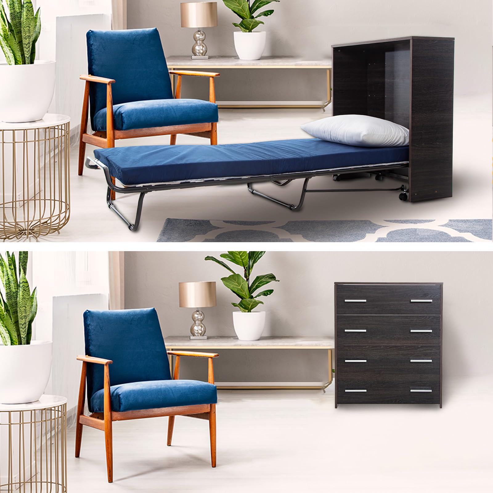 DOLCI SOGNI Mobile Letto A Scomparsa Singolo Wengé 80x190, 100% Made in Italy, Letto a Scomparsa con Mobile dotato di Rete a Doghe in Legno e Materasso, Letto Pieghevole Estraibile