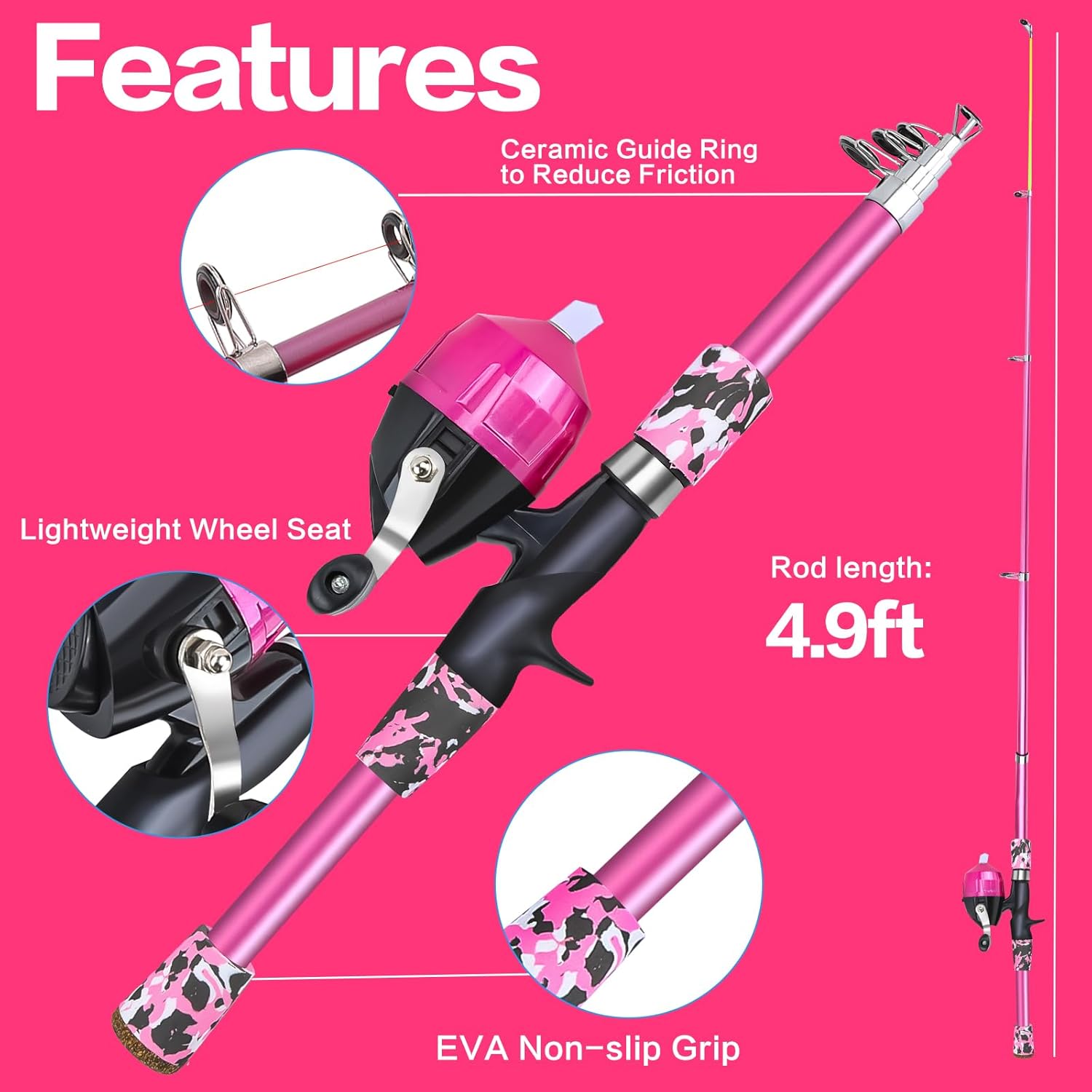 Collapsible Telescopic Fishing Rod and Reel Combo Push Button Small Fishing Pole Kit Beginner Youth Boys Fishing Starter Set Tackle