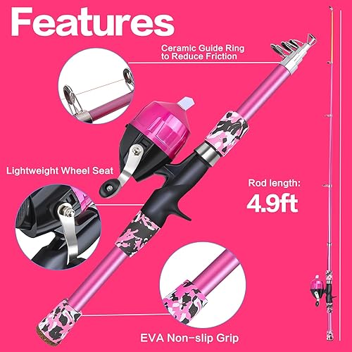 Miniatura 6 de Juego de caña de pescar telescópica plegable y carrete con botón de presión, caña de pescar pequeña para principiantes, juego de caña de pescar