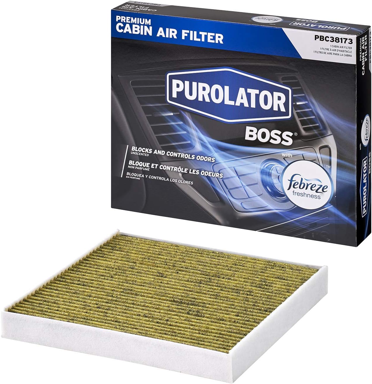 Purolator PBC38173 PurolatorBOSS Automotive Cabin Air Filter with Febreze & Activated Carbon, Car & Truck Passenger Compartment OEM Filter Replacement for Chevrolet Silverado 1500 & Tahoe, and more