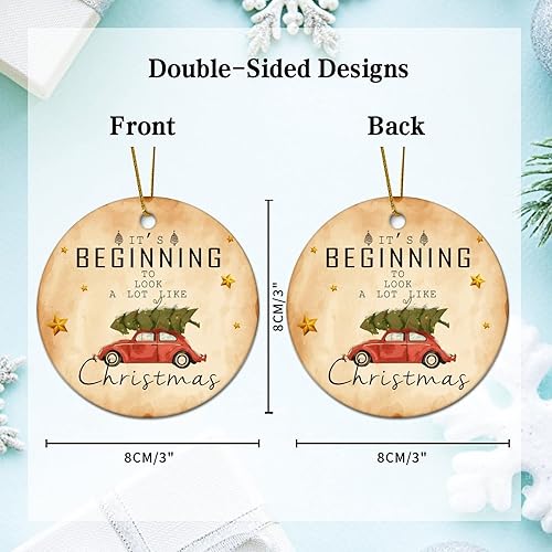 Miniatura 5 de Adornos redondos de cerámica de Navidad que está empezando a parecerse mucho a los adornos del árbol de Navidad para Año Nuevo, Navidad, cumpleaños,