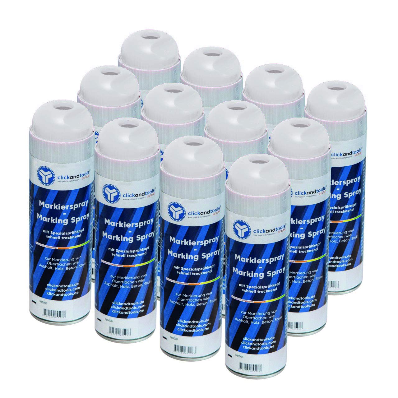 Markierungsspray leuchtend weiß 12'er Pack mit Spezialsprühkopf, schnell trocknend