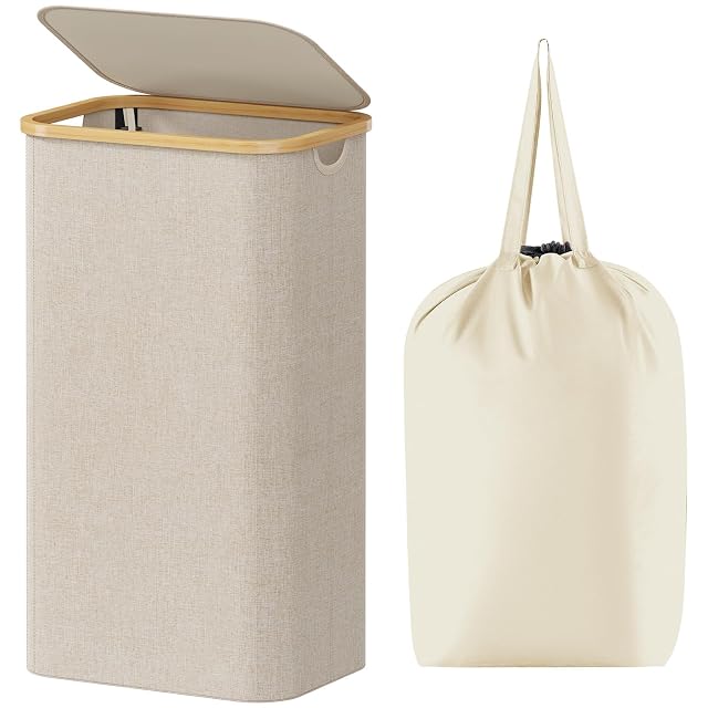 Lifewit 100L Laundry Basket with Lid Clothes Hampers for Laundry with Bamboo Handles and A Removable Bag Large