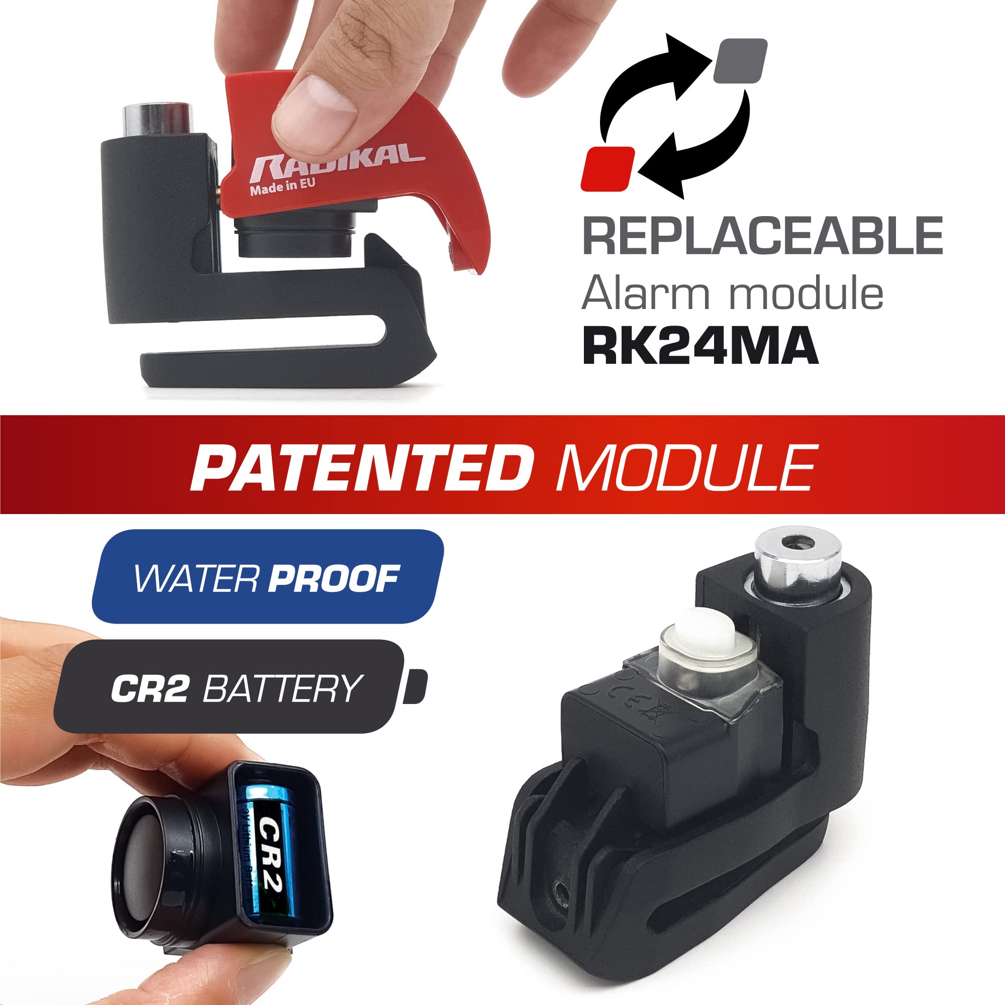 6mm Shaft Disc Lock With Alarm RADIKAL RK6 Disc Lock Alarm - 120dB Anti