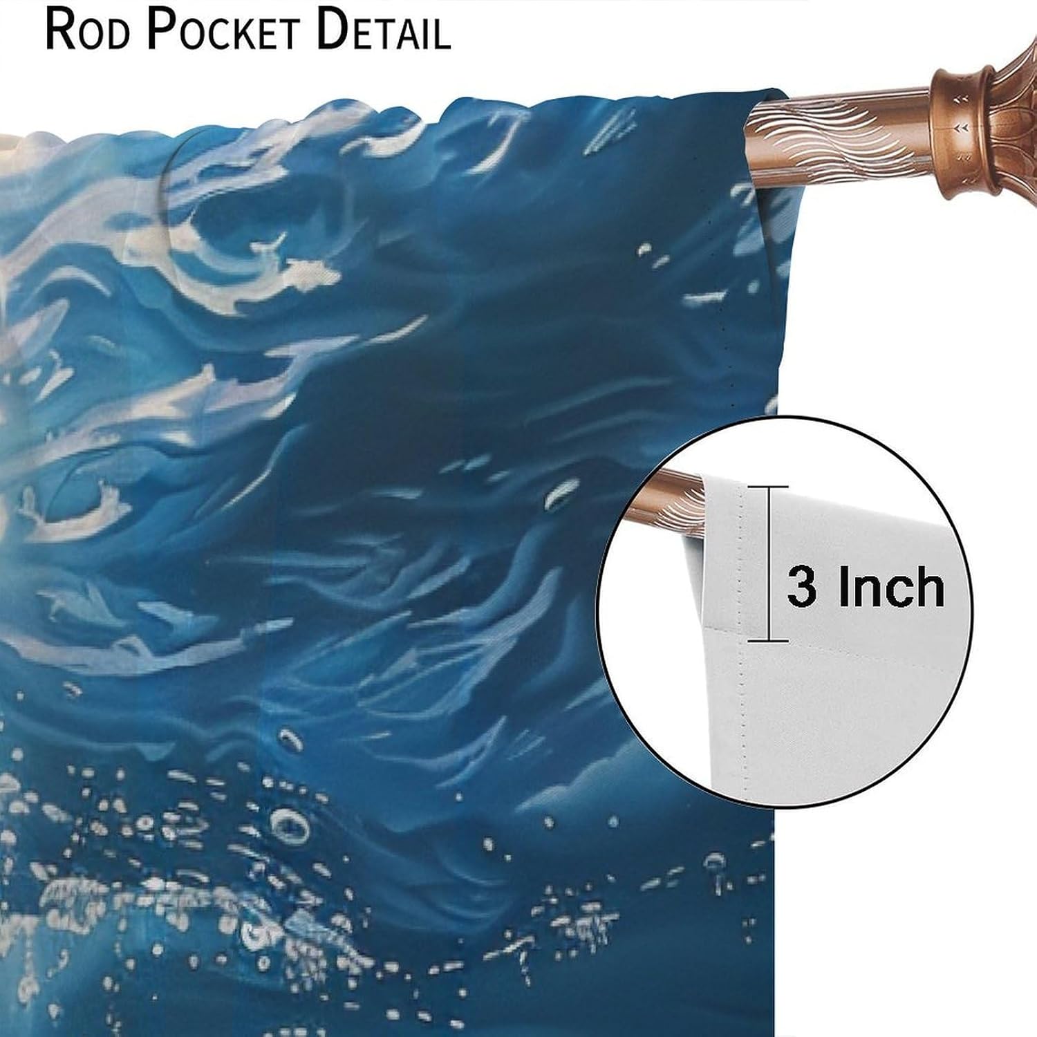 Ocean Sunlight Blackout Curtains for Bedroom/Living Room, Nautical Sea Wave Coastal Thermal Insulated Curtains Rod Pocket Window Drapes, 2 Panels/Each 21" W x 45" L