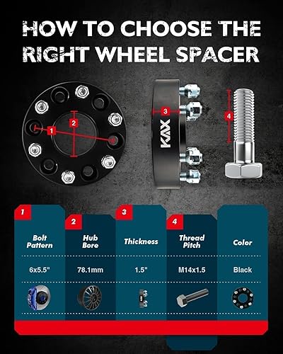 Vista 288 de KAX Espaciadores de rueda de 0.236 x 5.315 in, espaciadores de rueda centrados de 2 pulgadas y 6 lengüetas para F-15-0, Expedition, Mark LT, Negro