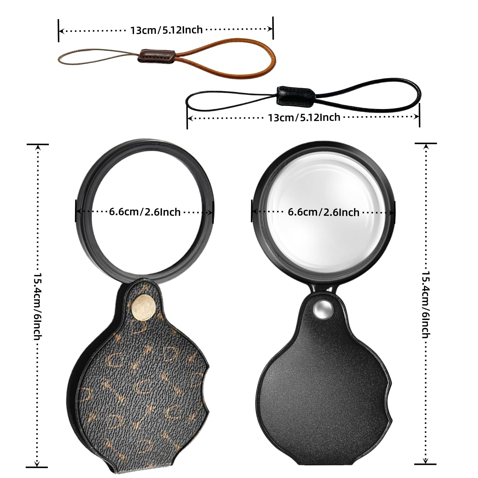 2PCS 15X Magnifying Glass Loupe Small Pocket Magnifying Lenses Glass Rotating Protective Holster and Leather Lanyard for Seniors Reading Inspection Coin Hobby Jewelry or Exploring (2 Black) - Image 2