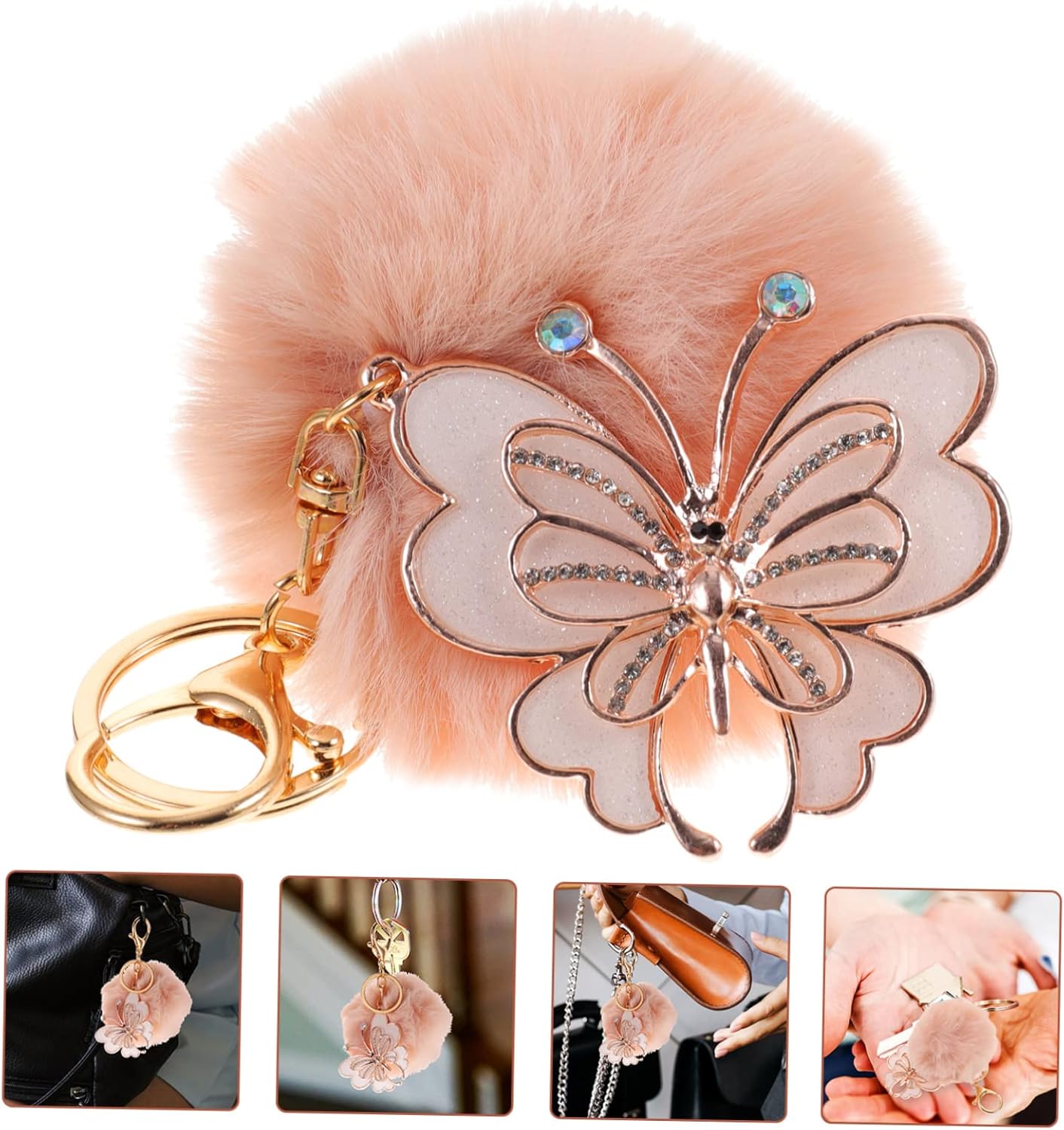 Butterfly Cute Fuzzy Pom Pom Ball Bag Charm Lightweight Key Ring Accessories for Car Purse Backpack - Image 7