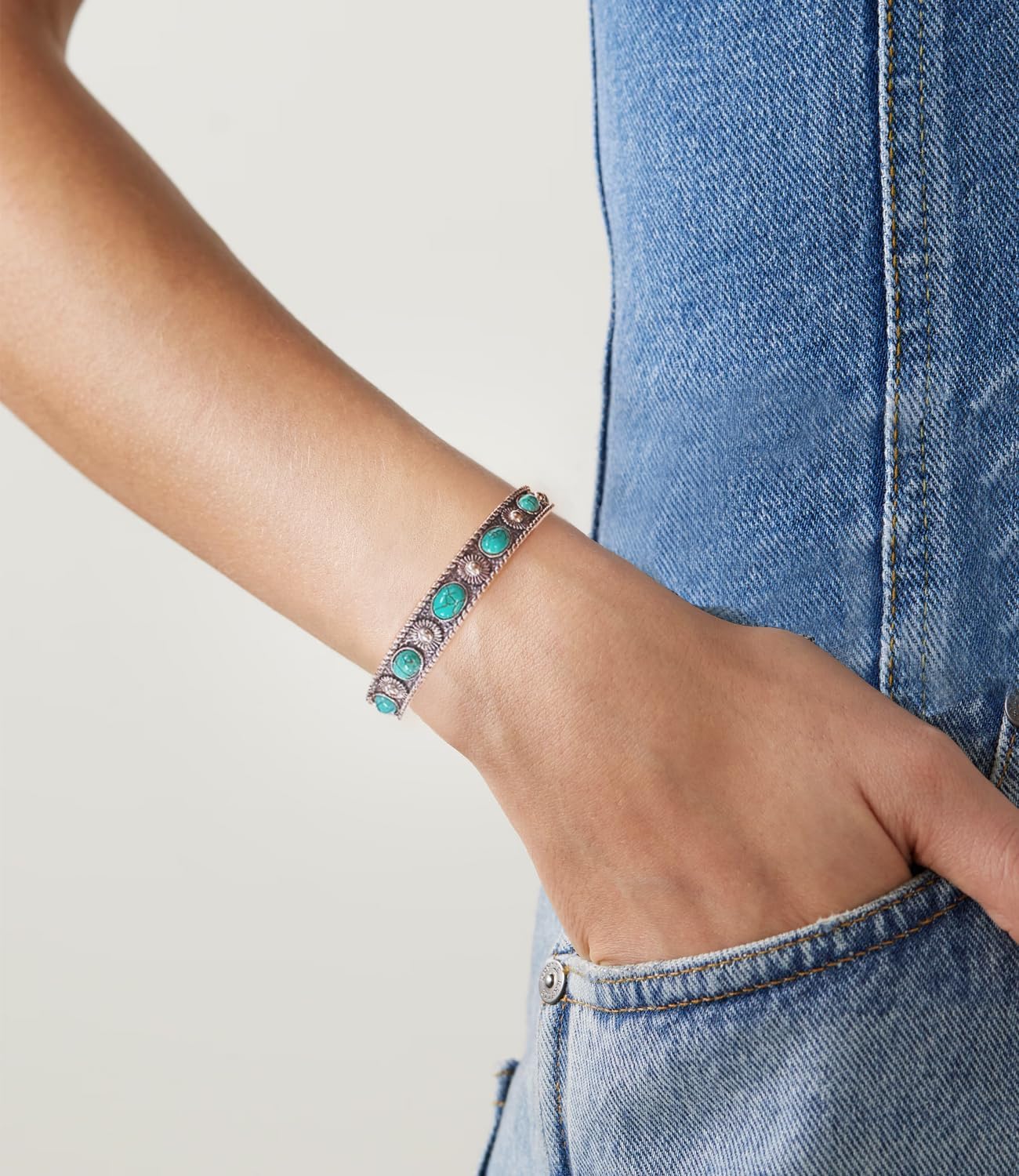 Boho Style 925 Sterling Silver Turquoise Bracelet Cuff for Women Men Native American Jewelry Adjustable Bangle 6.5 7 7.5 Inch