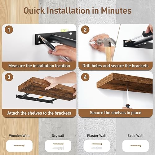 Miniatura 5 de Estantes flotantes para pared, juego de 3 estantes de pared de 1.5 pulgadas de grosor con soportes invisibles, estantes colgantes de 15.7 pulgadas