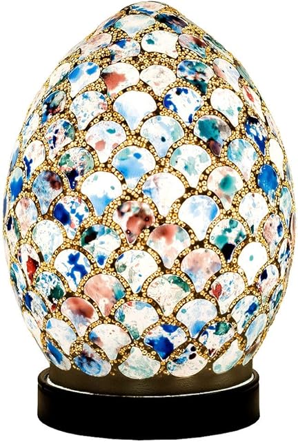 Britalia LED Blue Mosaic Tile Vintage Egg Table Lamp 20cm | 470 Lumen Warm White LED Lamp Included | Desk Light