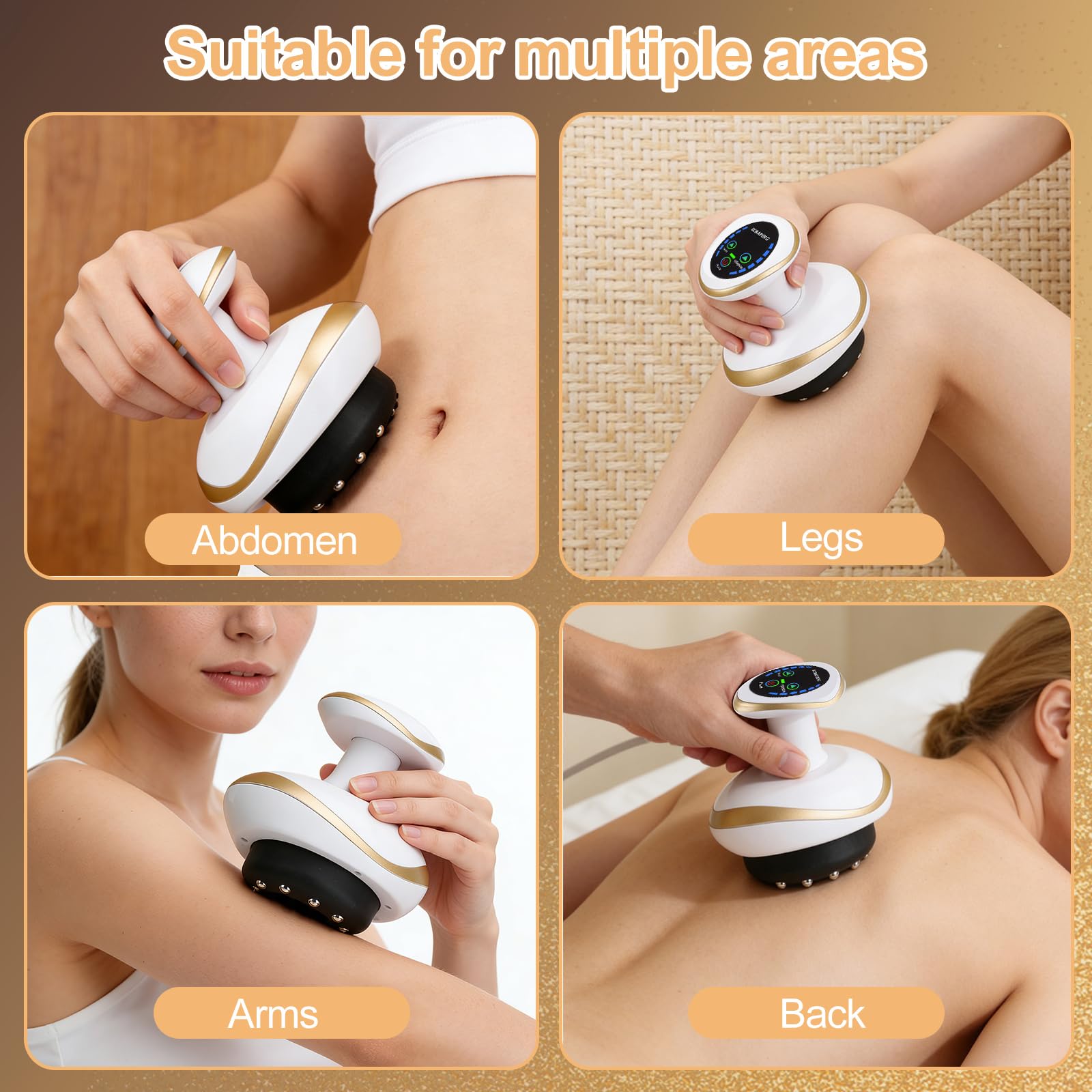 Vacuvia Appareil de massage cellulite 4 en 1 avec ventouse d'aspiration et Gua Sha électrique pour raffermir la peau et la circulation sanguine, huiles essentielles non incluses
