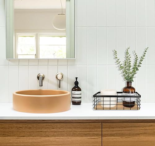 Vista 50 de Cesta de alambre de metal desmontable con base de madera, organizador de almacenamiento, cubos pequeños para armarios de cocina, baño, despensa