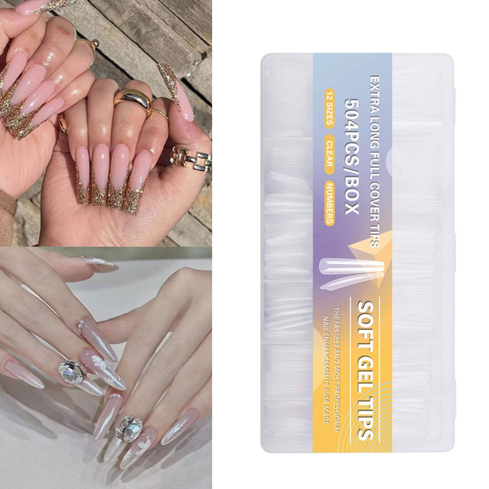 504x/Set Clear Tips Soft Gels Tips Extra Long Full Tips Supplies Artificial False Nails For Acrylic Nails