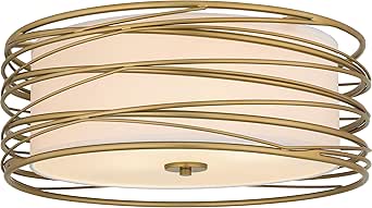 Quoizel SPL1720LG Spiral Interior Lighting Transitional Off White Fabric Semi-Flush Mount Ceiling Light, 3-Light 300 Total Watts, 10" H x 20" W, Light Gold