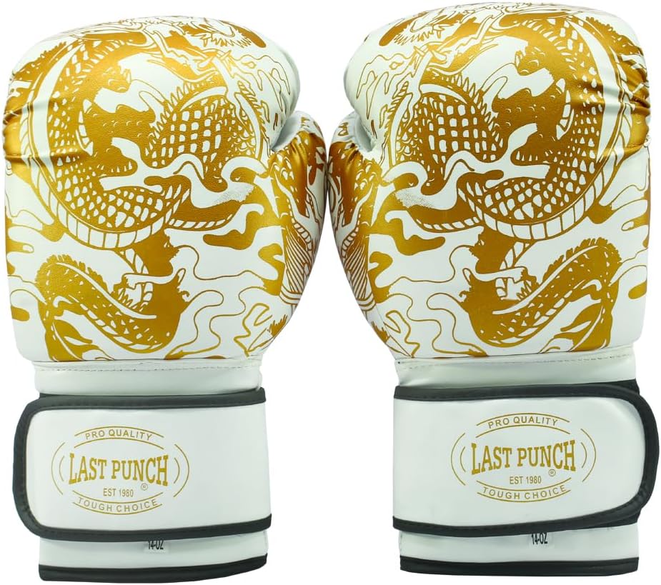 3D Printed Pro Style Training Sparring Boxing Gloves - White & Gold 14 Oz
