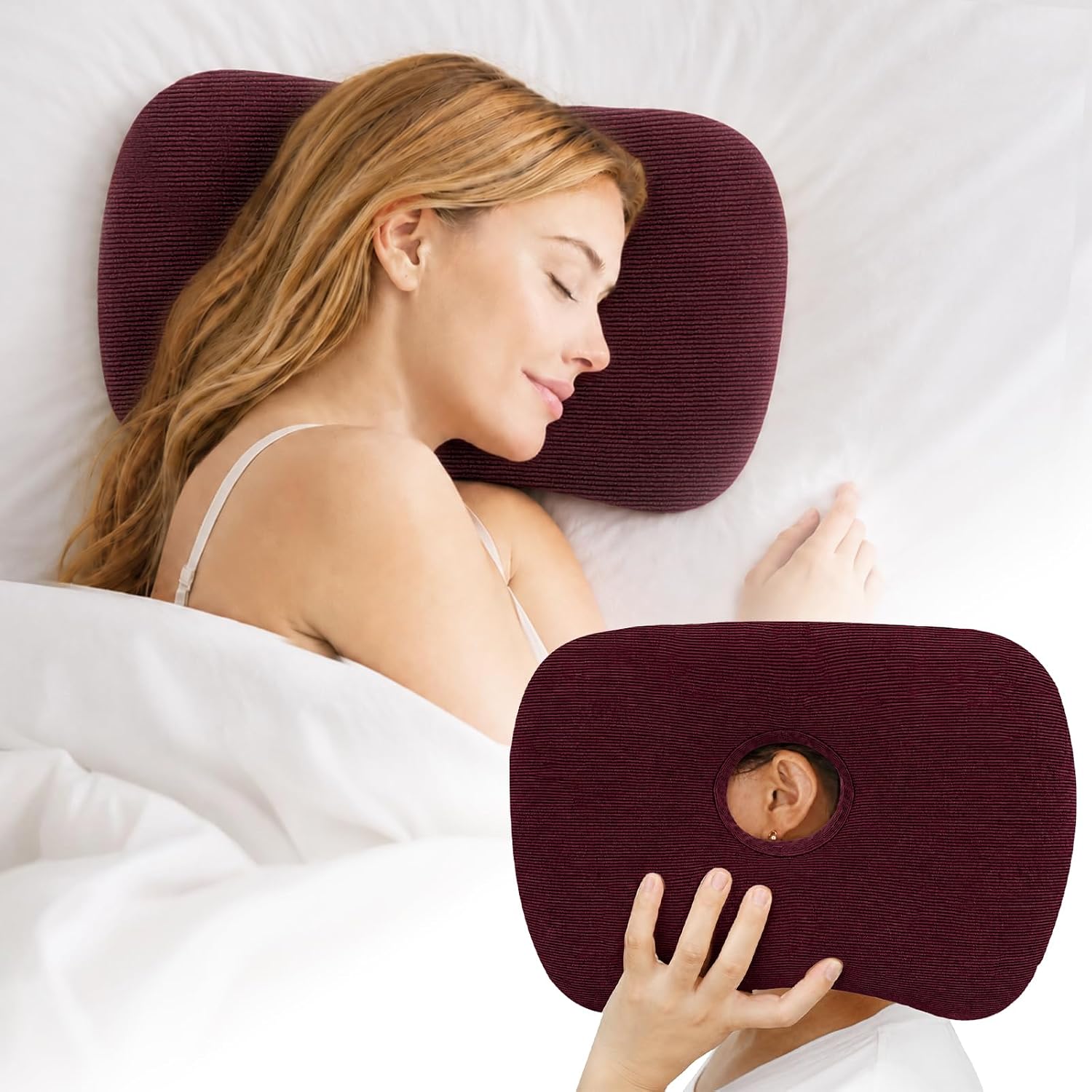 Ear Piercing Pillow Cationic Velvet for Side Sleepers with Ear Hole