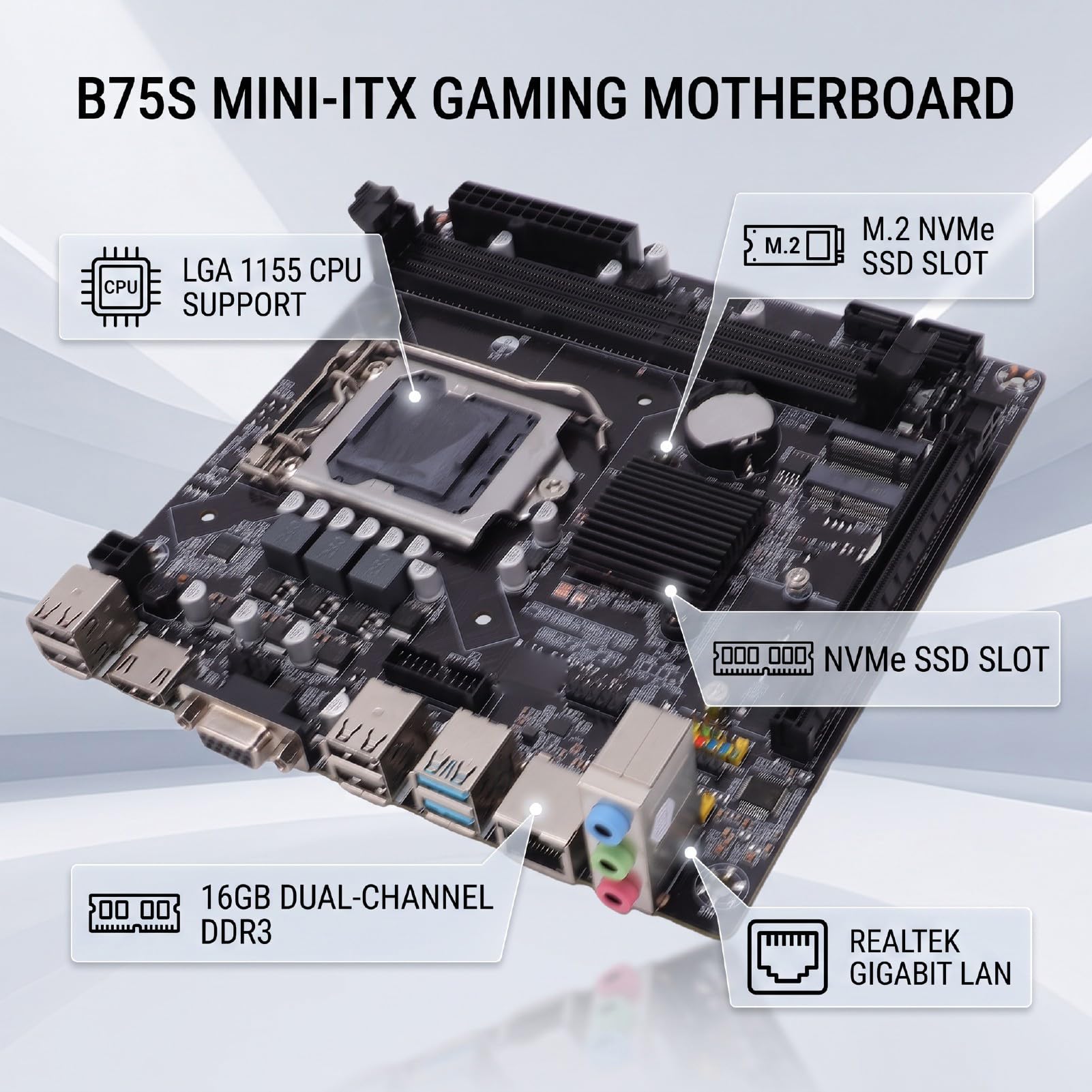 Tangxi B75S Gaming-Motherboard LGA 1155, ITX DDR3 mit M.2 NVMe-Unterstützung