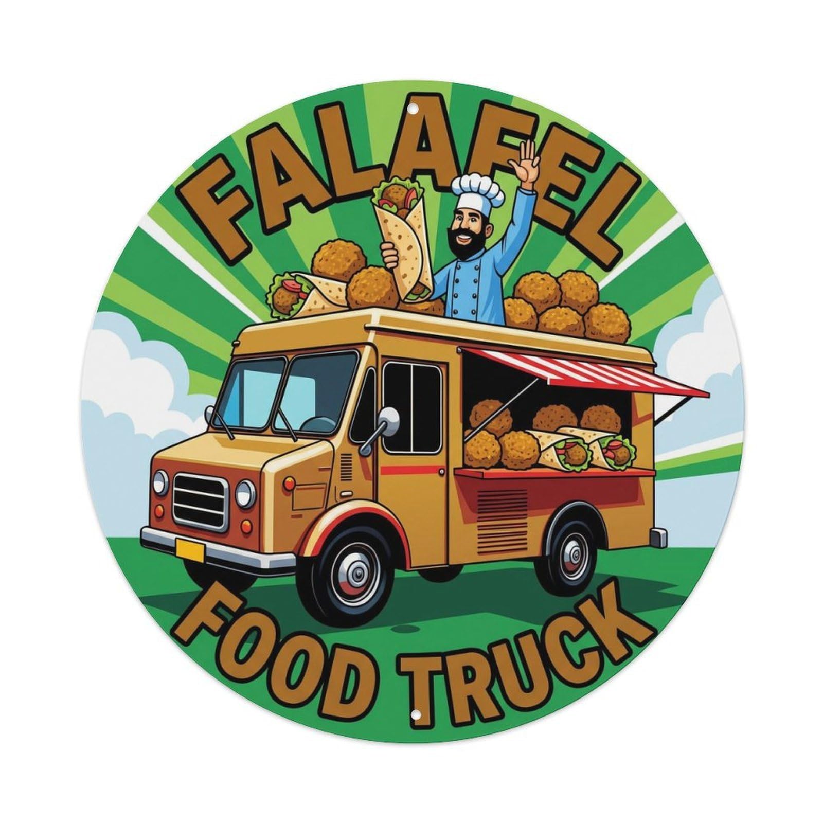 Egypt Falafel Food Truck Chef Service Illustration Metal Tin Sign
