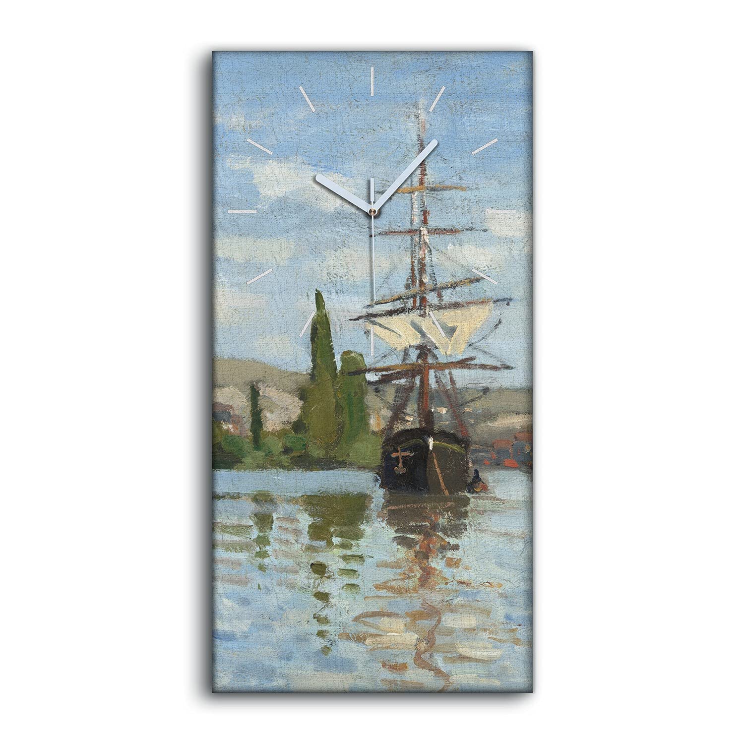 Horloge sur toile d'art moderne 30x60cm design Seine de Rouen haut de gamme