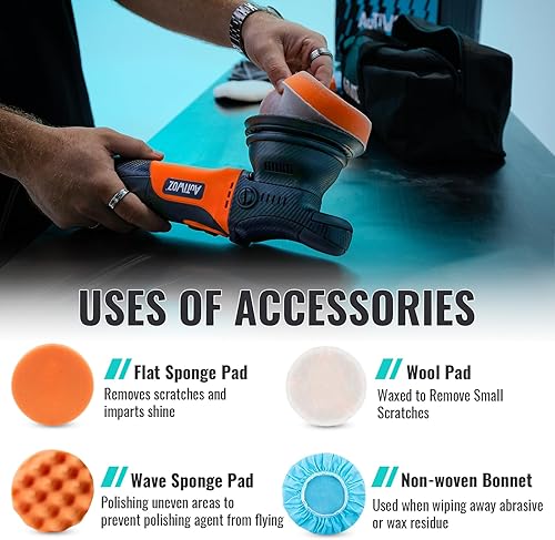 Miniatura 6 de Pulidora de búfer para automóvil, pulidora de doble acción de 5 pulgadas para detalles de automóviles, kit de pulidor orbital aleatorio de 0.354 in,
