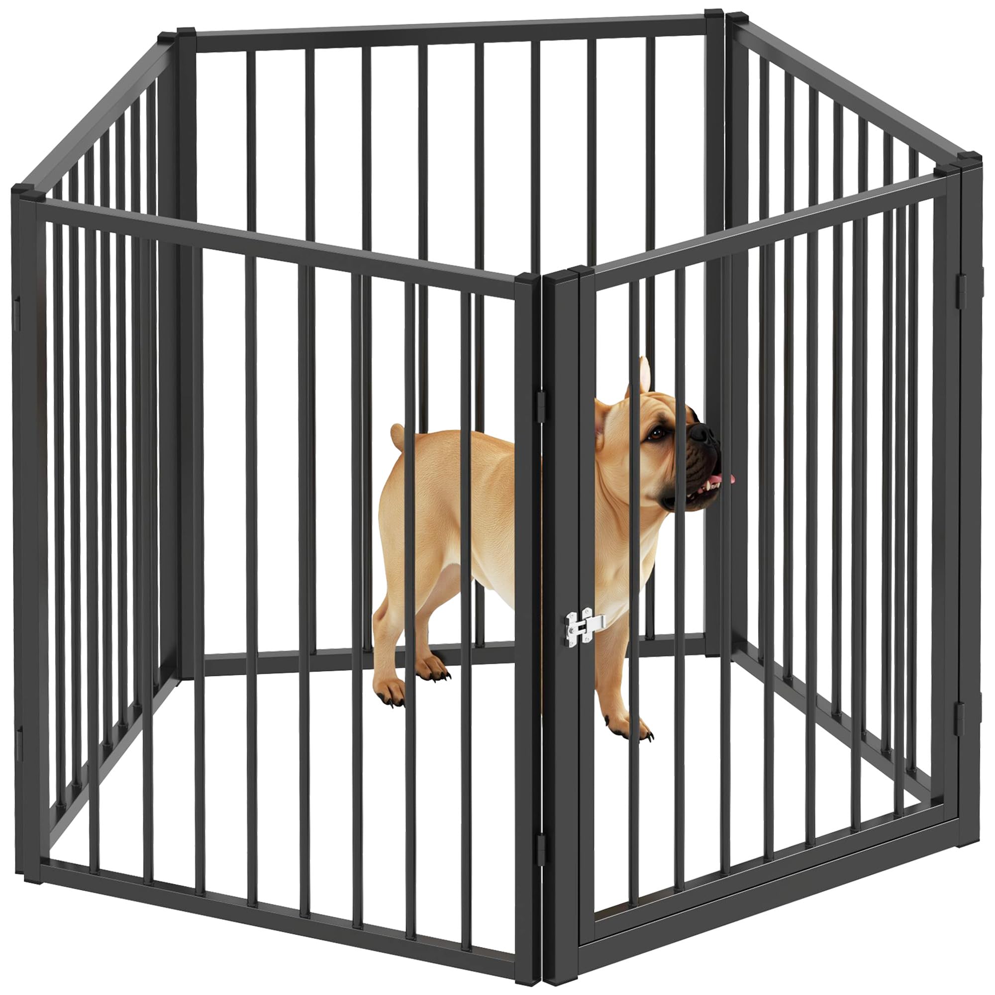 PawHut Hundepark, Hundegehege mit 5 Paneelen, modular und faltbar, tragbares Gehege aus Metall 76H cm mit Tür, Zaun für Katzen, Welpen und Kleintiere, drinnen und draußen, schwarz