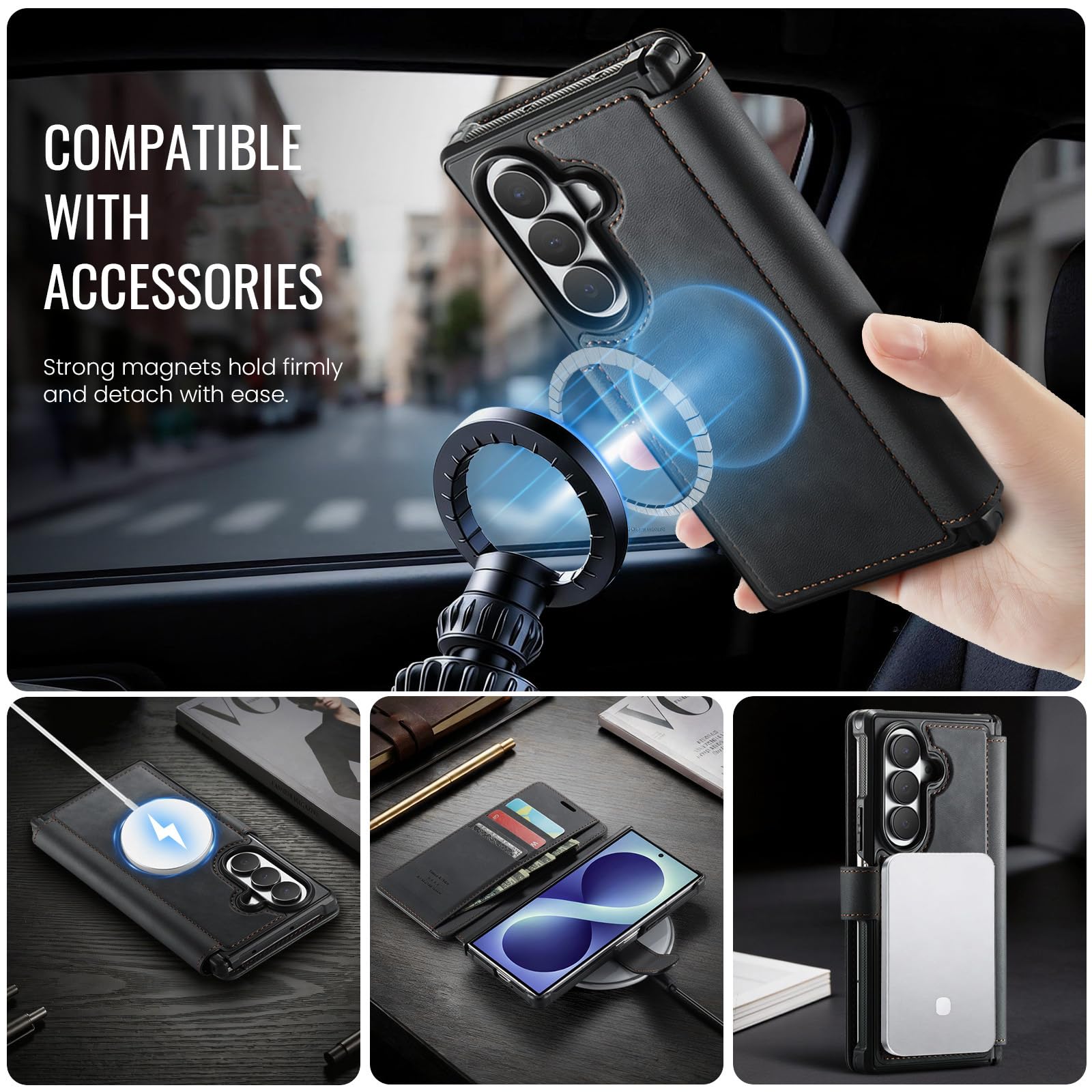 Magnetyczne etui do Samsung Galaxy Z Fold 8 Ultra, skórzany portfel