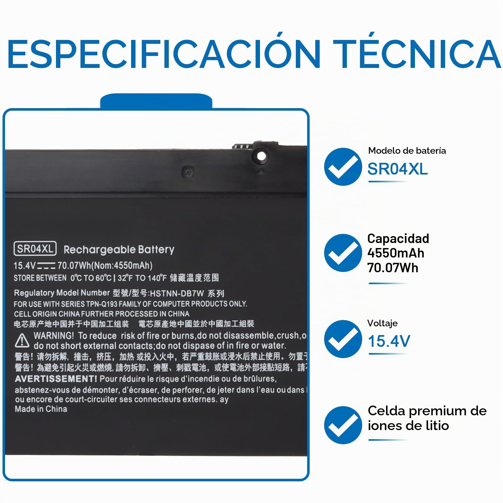 SR04XL SRO4XL Batería para HP Omen 15 15-dc0xxx 15-cb0xx 15-cx0xxx 15-ce0xx Pavilion Gaming 15-ce198wm 15-ce015dx 15-ce011dx 15-dc1xxx 15-dc1058wm 15-dc1054nr 15-cx 15-dc0052nr 15-cx0056wm SR03XL