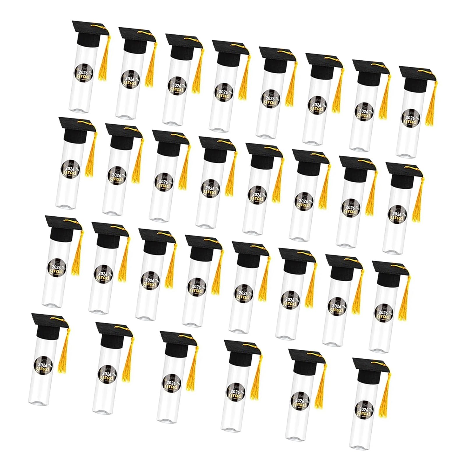 Ksikdeg Academic Theme Sweet Holders 30PCS Featuring Small Cap Toppers and Customizable Stickers for Gatherings Clear Containers