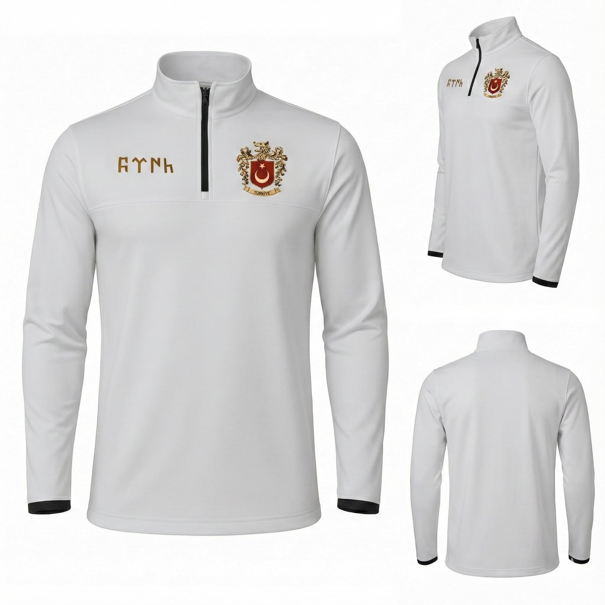 Türkiye Sweat-shirt à demi-fermeture éclair pour homme avec blason turc et inscription Göktürk, pull sportif