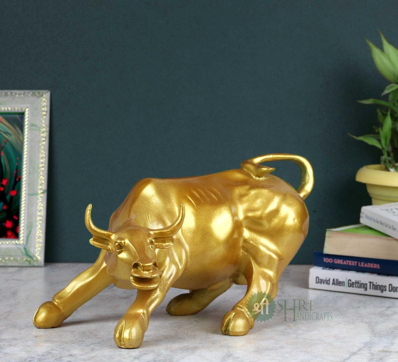 Shri Handicrafts Geometric Bull Resin Sculpture Collectible (10", Gold), 1 Piece