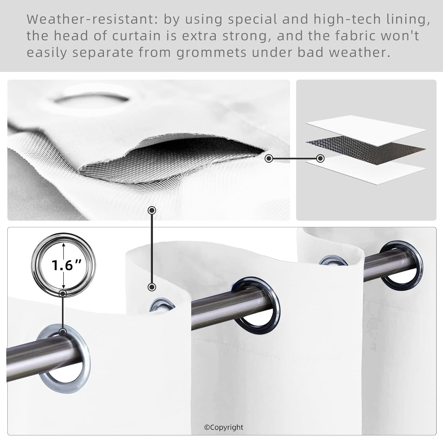 DIVA EN CAMINO DEC Outdoor Patio Curtain Waterproof Darkening Thermal Insulated Indoor Curtains for Bedroom, Porch, Living Room, Pergola, Cabana, W52 x L95, Pure White, Set of 2 Panels