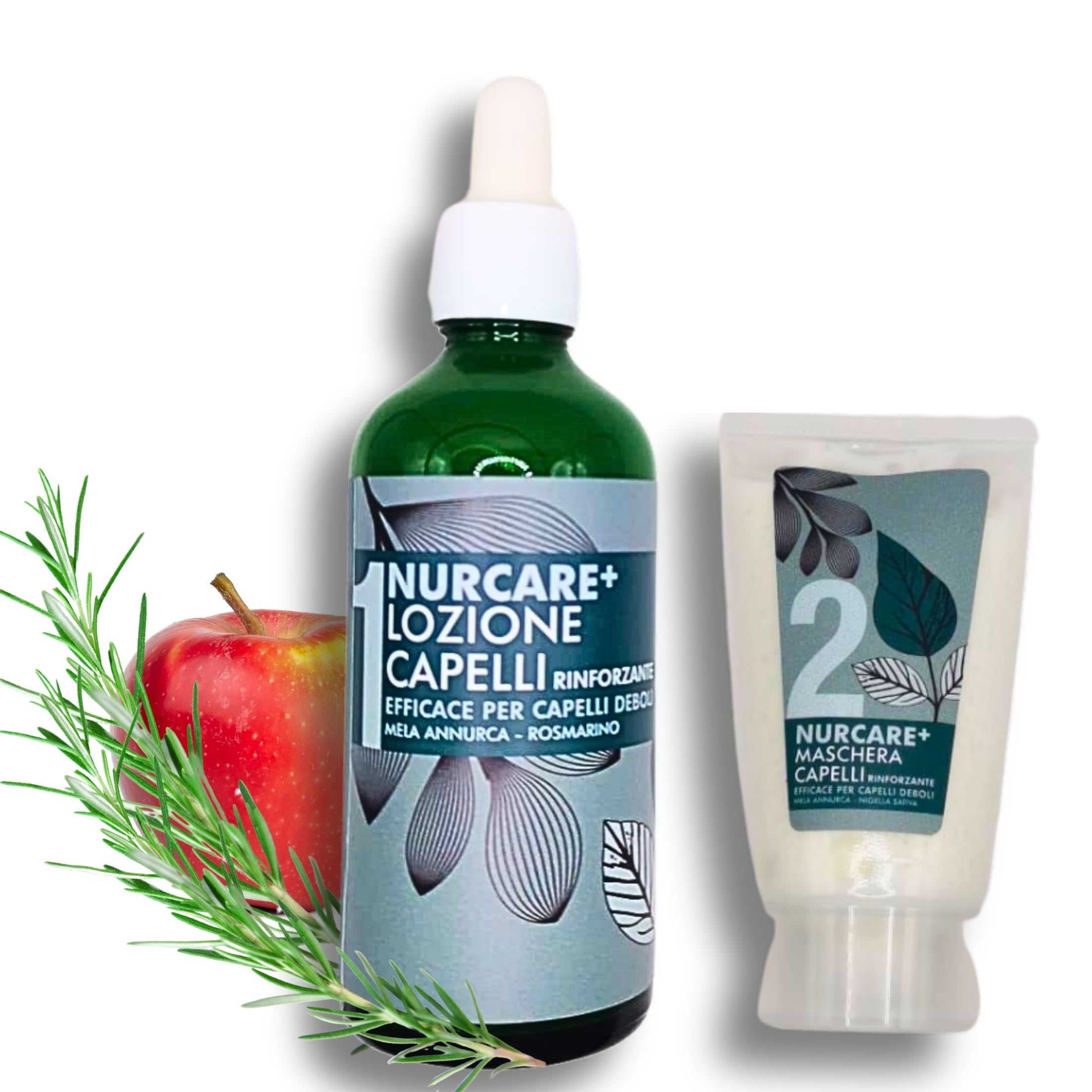 Keleo nurcare+ Bio siero capelli lozione Anticaduta Fortificante con Estratto di Mela Annurca e Rosmarino + Maschera Rinforzante capelli - Adatto a Tutti i Tipi di Capelli uomo donna