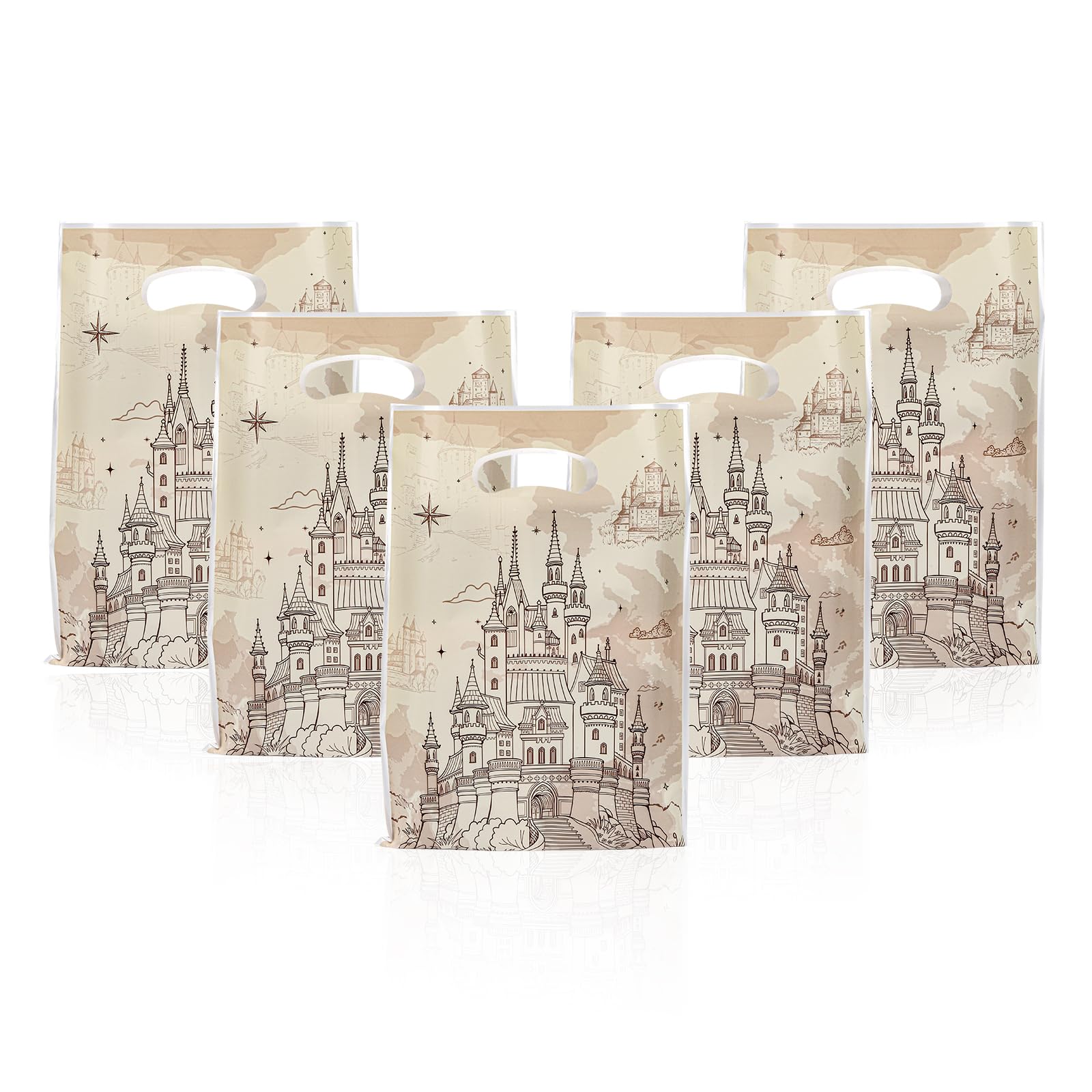 Mikzhskr 30Pcs Magical Wizard Party Favors Bags with Handle Plastic Waterproof Old Castle Themed Goodie Candy Snack Bag Gift Pack for Kids Birthday Decoration Supplies, 10 x 7 in