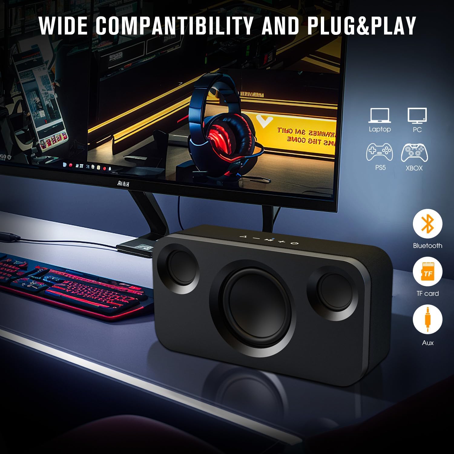 Bluetooth Stereo Speaker, 40W（Peak） Portable Wireless Speaker with Powerful Bass, 12H Playtime, 100+ Stereo Pairing(Same,Model), 33ft Range, for Outdoor/Indoor Party,Home Audio