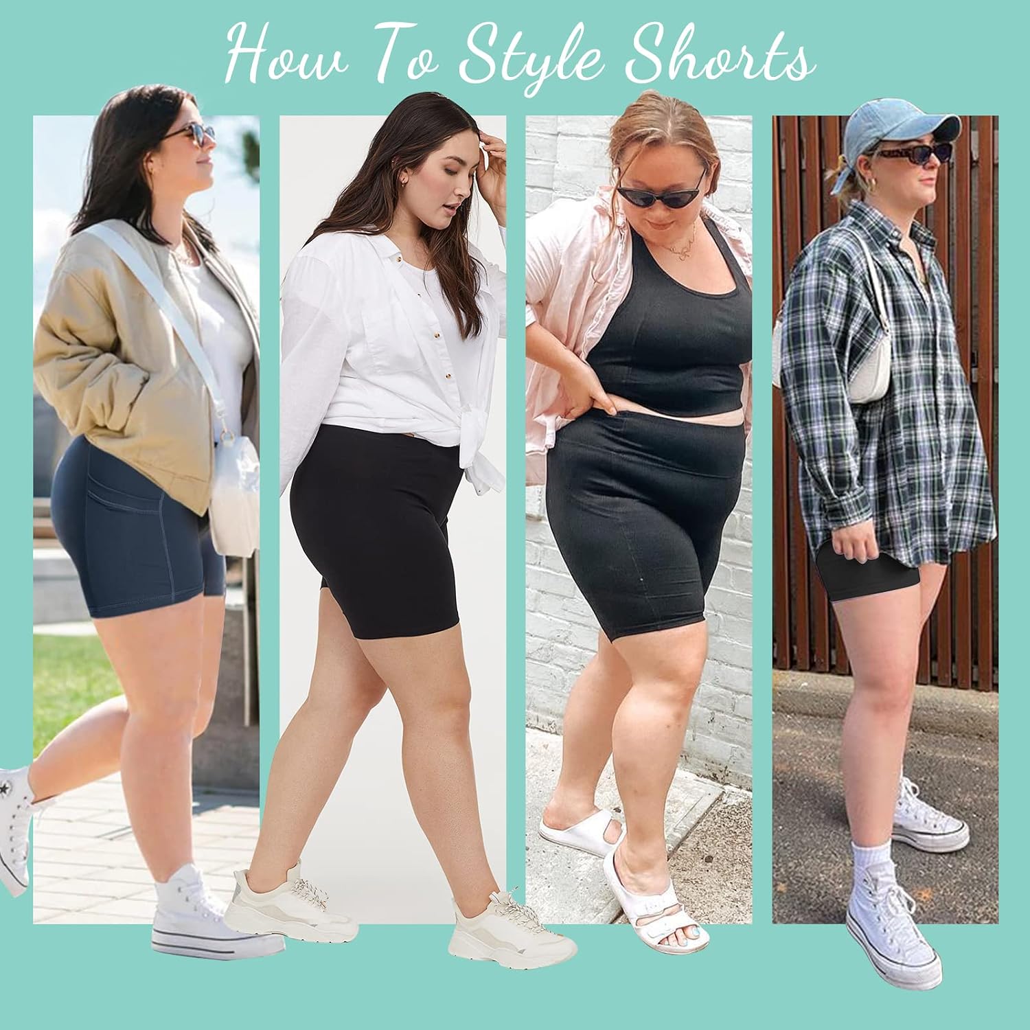 3 Pack Plus Size Biker Shorts for Women, Pocket & No-Pocket Options thumbnail
