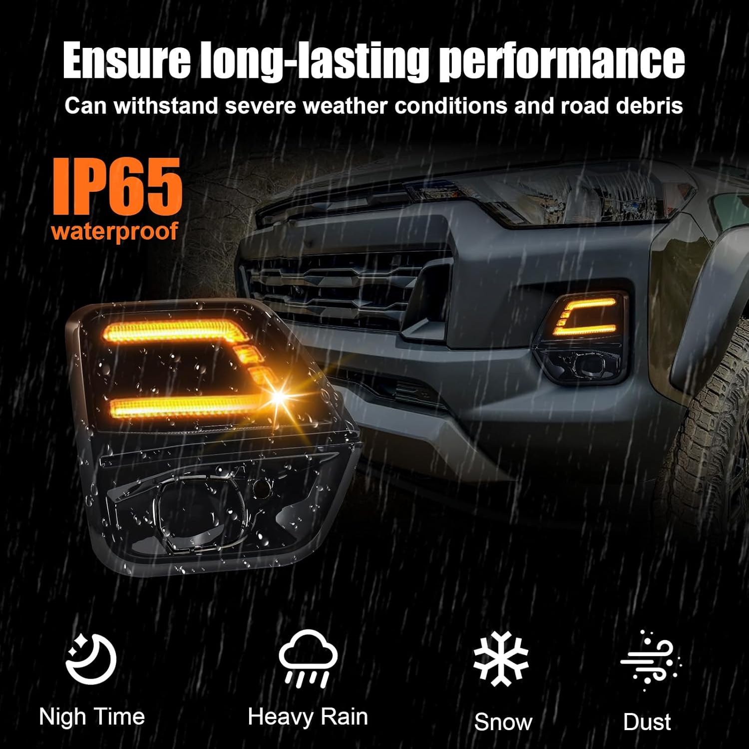 GearUp DRL Turn Signals for Chevy Colorado 2023-2026 Fog Lights Bezel White Daytime Running Lights Sequential Amber Turn Signals(Not Fit ZR2)