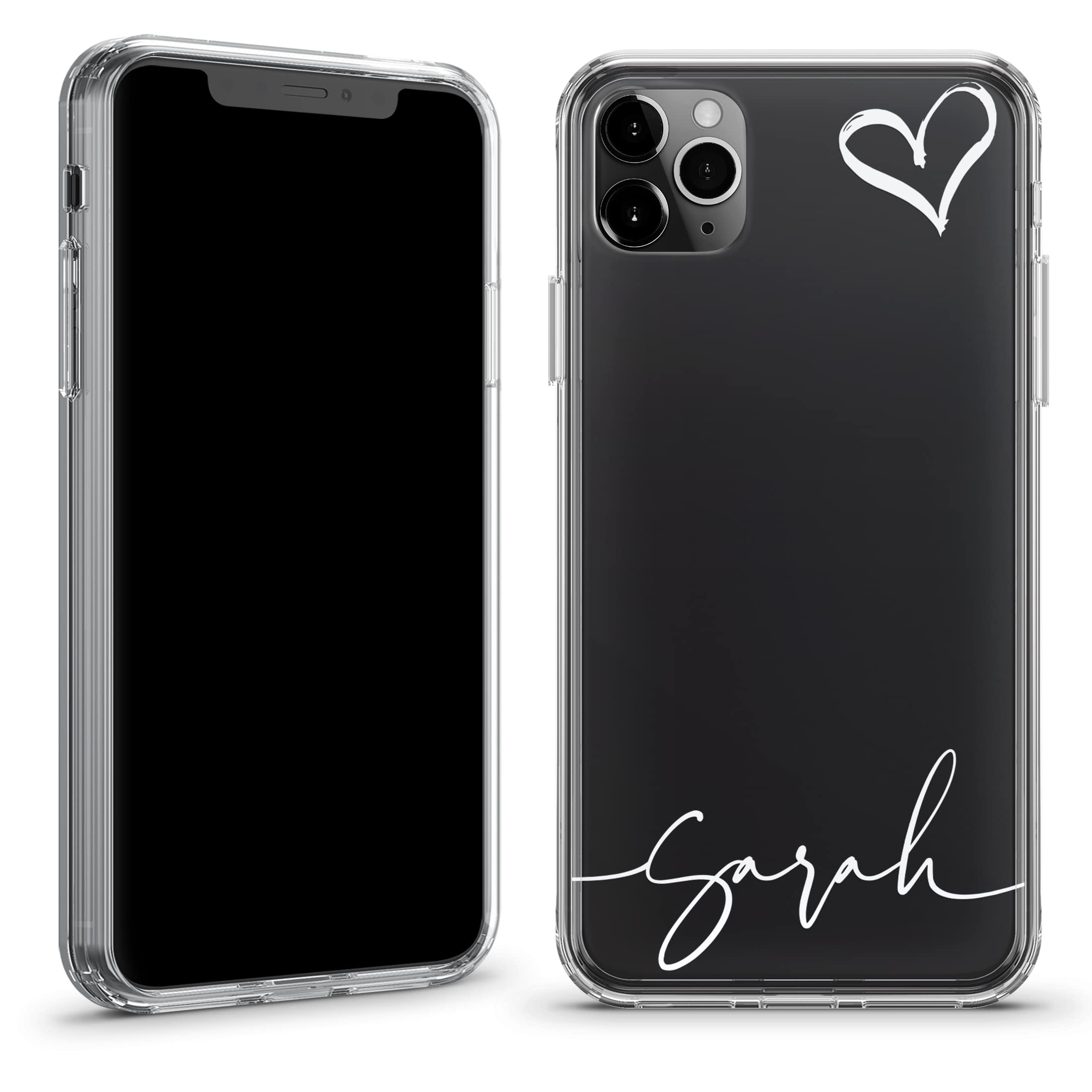 Custodia per iPhone 13 Mini, design personalizzato con nome verticale e cuore, trasparente, ibrida, antiurto, in poliuretano termoplastico, cover