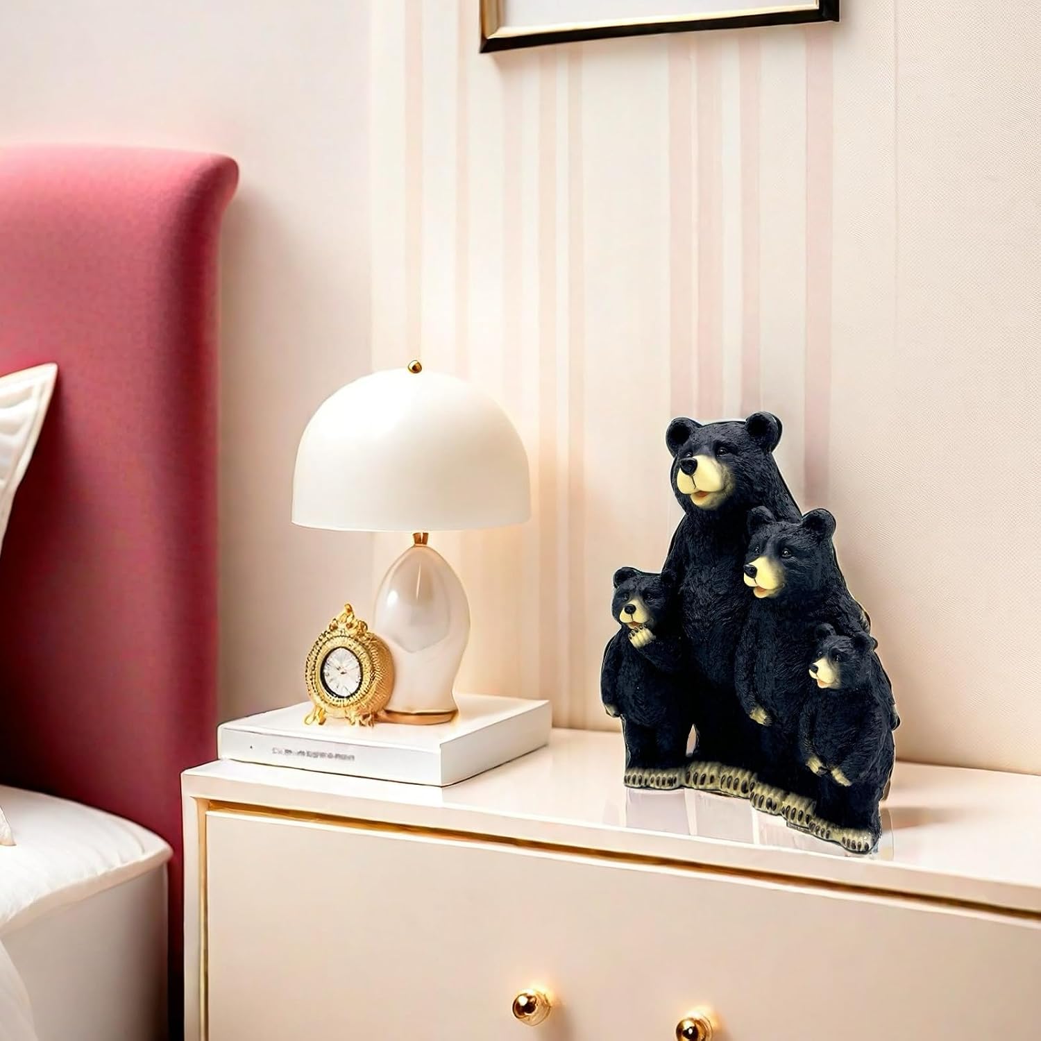 Black Bear Family Resin Statue Sculpture Figurine Decorative for Home, Office, Living Room, Desktop Display