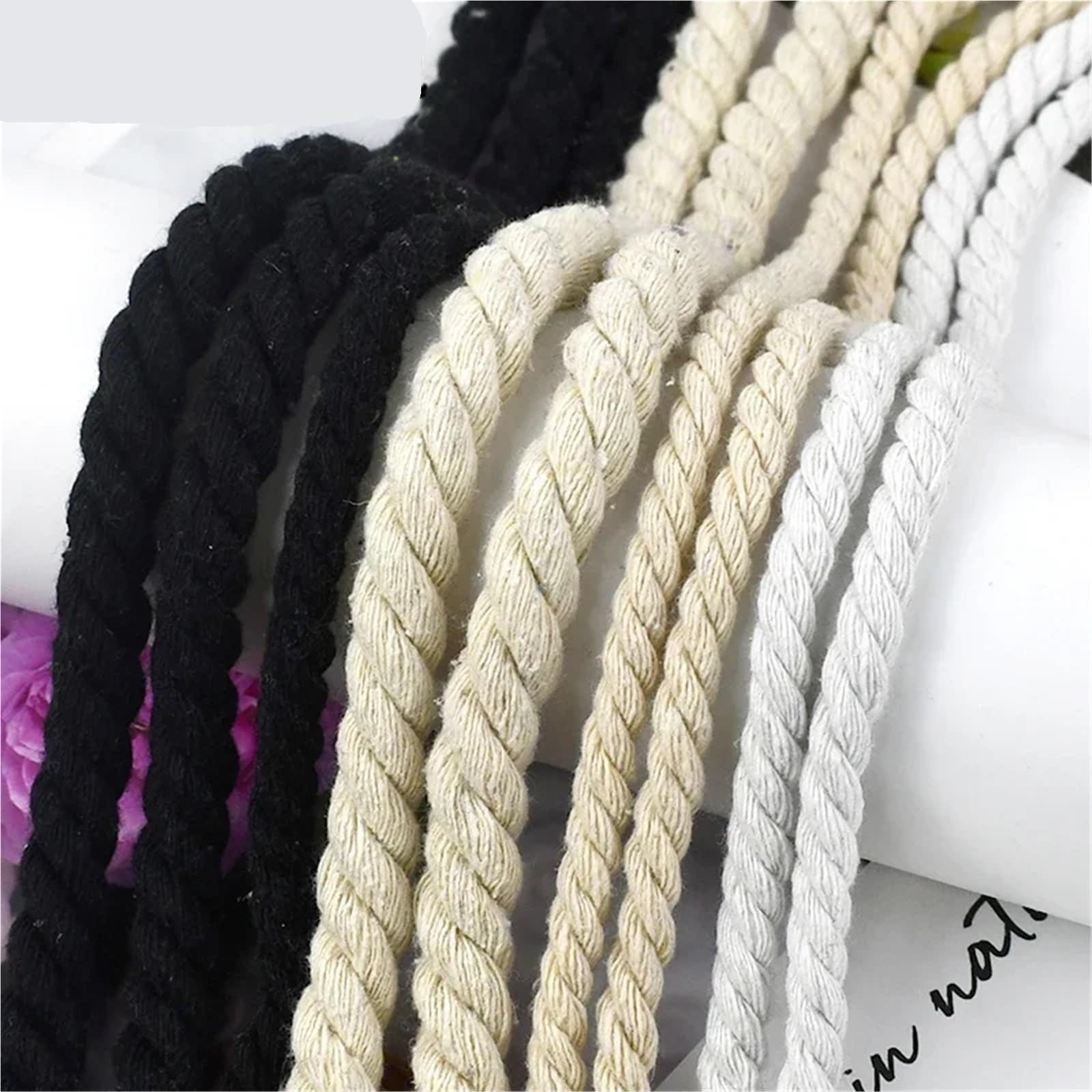 Cordón de algodón Trenzado Cuerda Algodon 5/10M 5-20mm | 3 cuerdas trenzadas decorativas for bolsa de ropa, cordón de macramé trenzado for el hogar(Beige-15mm,10Meters)