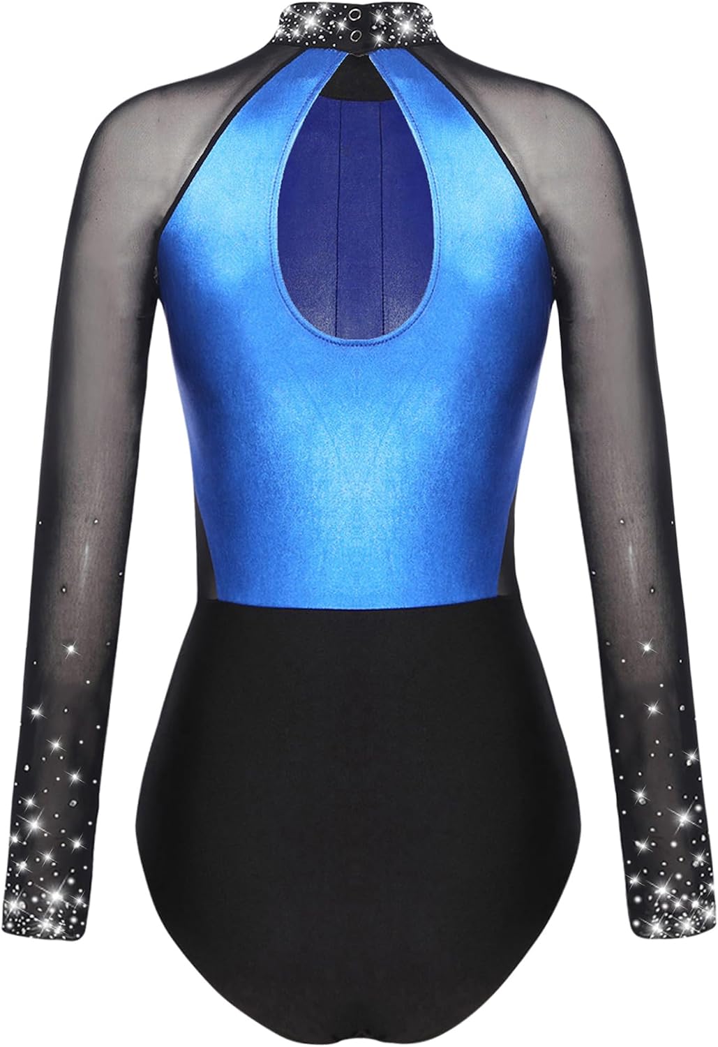 Linjinx Women's Shiny Rhinestones Dance Gymnastics Leotard Jumpsuits Mesh Long Sleeves Bodysuit Ballet Dance Costume