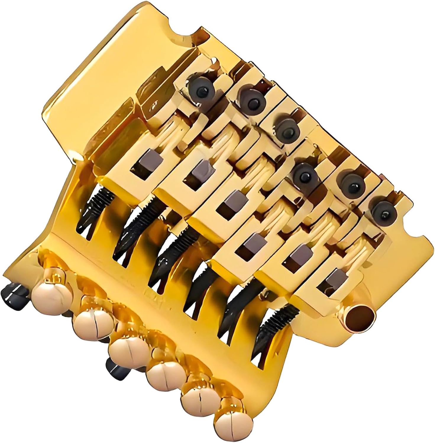 Double Locking Tremolo Bridge System with Arm - Compatible with Floyd Rose & Strat Replacement| Chrome Upgrade Kit for Electric Guitars (Gold)